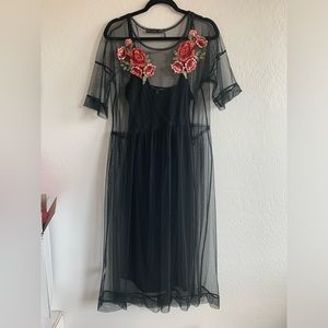 Potter’s Pot Black Red flower patch Mesh Dress